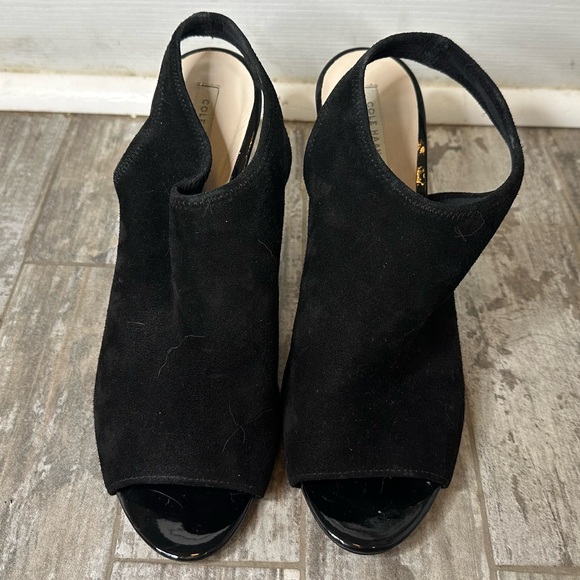 Cole Haan Open Toe Black Suede Slingback Heel Size 8 - Picture 3 of 3
